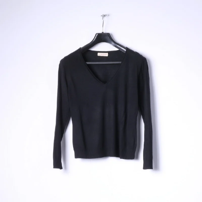 Rossopuro Womens S Jumper Black Classic V Neck Soft Sweater Light Top