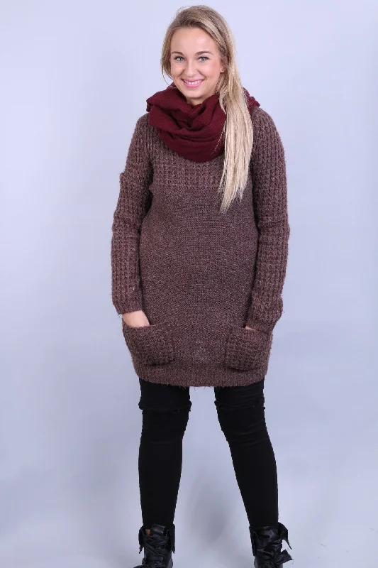 New Look Womens 14 L/XL Jumper Long Sweater Walnut Crew Neck