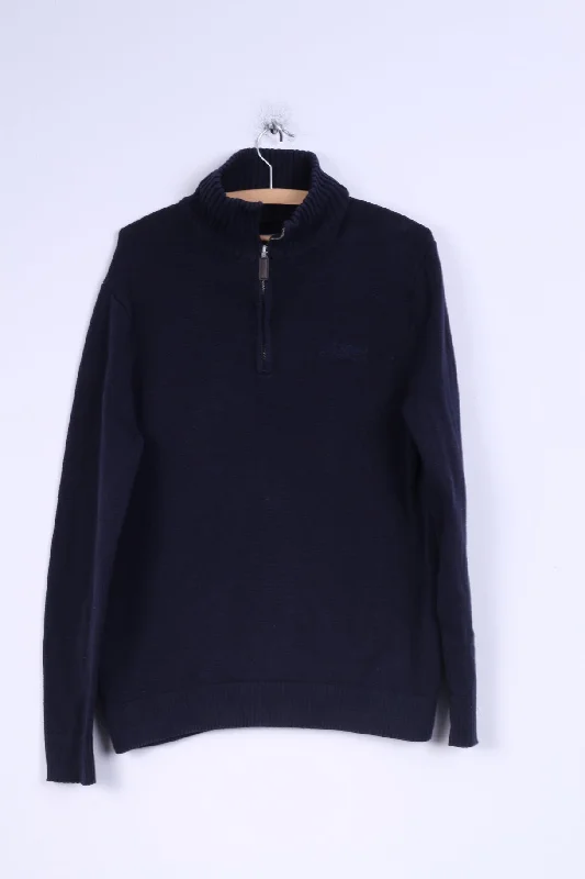 Pepe Jeans London Womens XL Jumper Zip Neck Sweater Navy Cotton