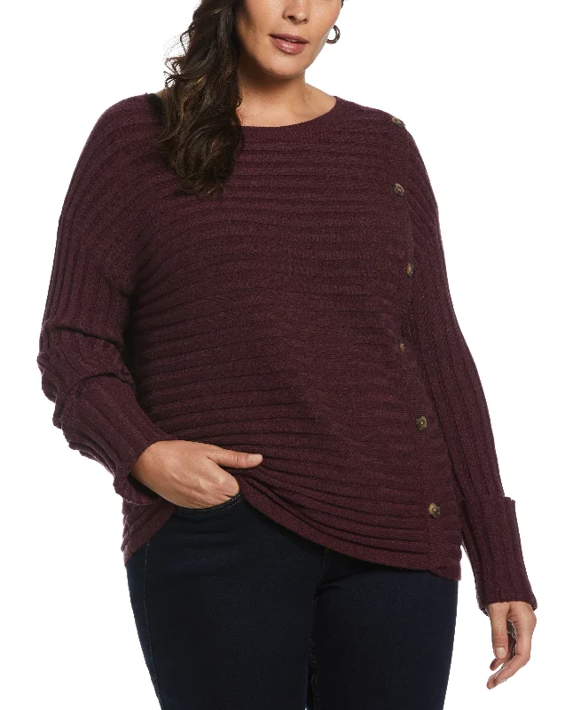 Plus Size Ribbed Sweater with Button Detail