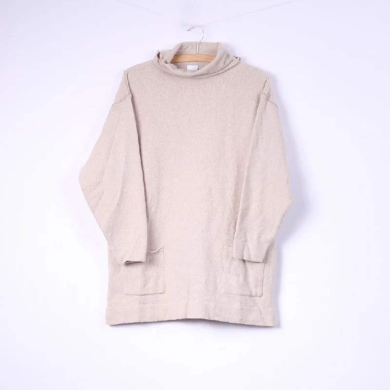 Ulla Popken Women XL Jumper Turtle Neck Beige Merino Wool Acrylic Pocket Top