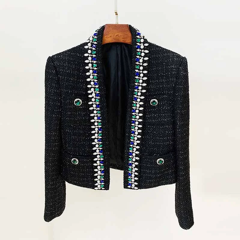 Womens Black Long Sleeve Cardigan Sweaters With Beaded