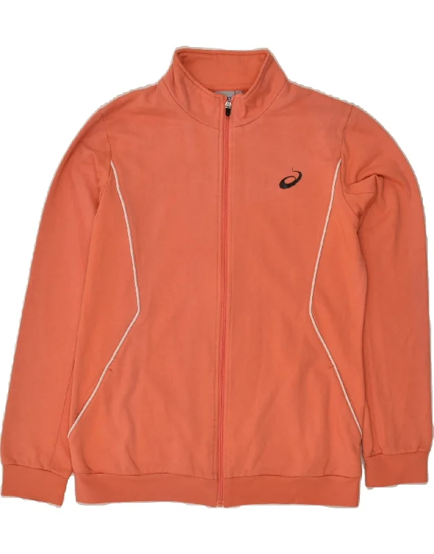 ASICS Womens Graphic Tracksuit Top Jacket UK 16 Large Orange Cotton