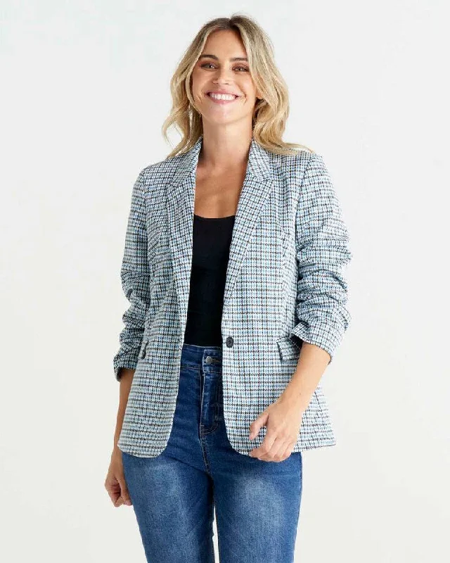 BETTY BASICS MERCI PONTE BLAZER BLUE DOGSTOOTH