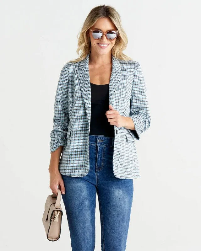 BETTY BASICS MERCI PONTE BLAZER BLUE DOGSTOOTH