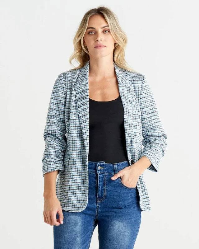 BETTY BASICS MERCI PONTE BLAZER BLUE DOGSTOOTH