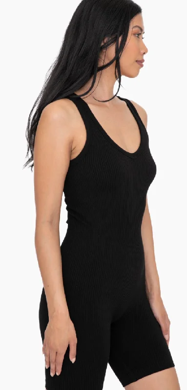 Black Ribbed Romper