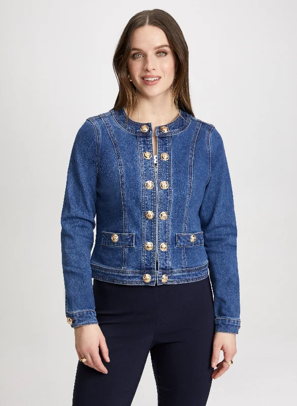 Button Trim Denim Jacket