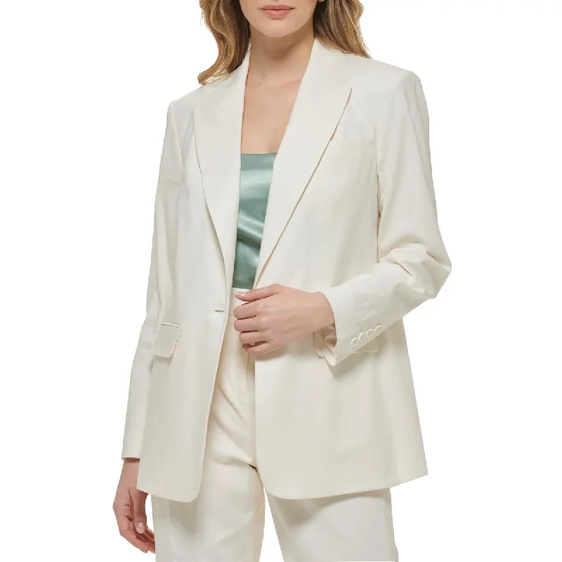 Calvin Klein Womens Linen Blend Long Sleeves One-Button Blazer