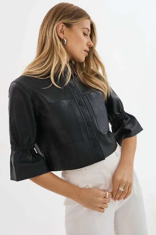 CAROLINA | LEATHER RUFFLE SLEEVE JACKET