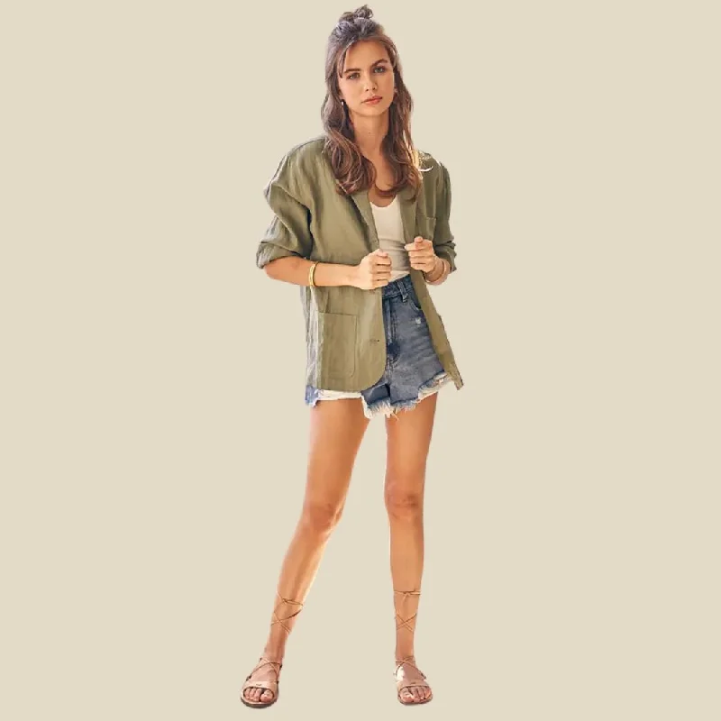 Casual Linen Blazer (Olive)