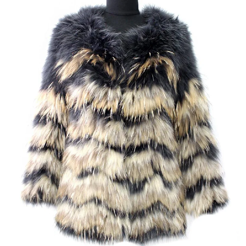 Chevron Raccoon/Fox Fur Coat