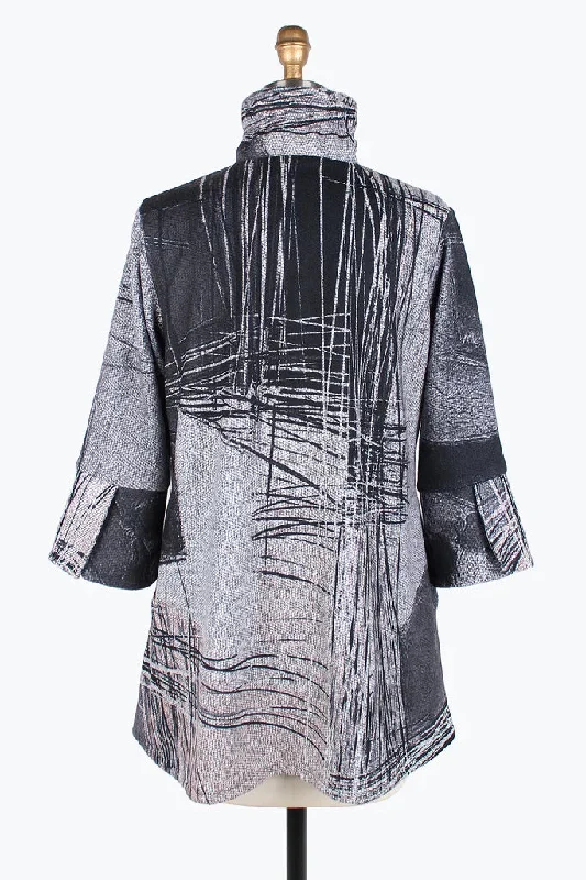 Damee Abstract Art Button Patch Coat 4843-Gry