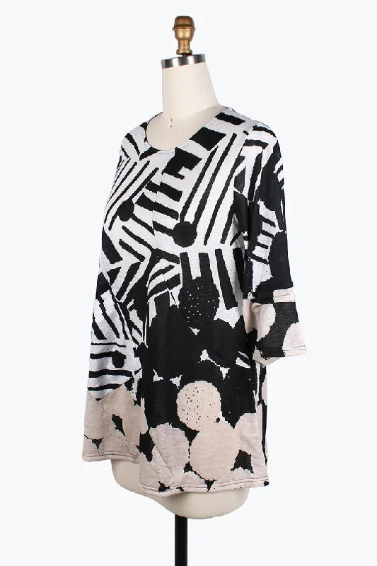 Damee Dots & Stripes R/N Tunic 9207-BLK