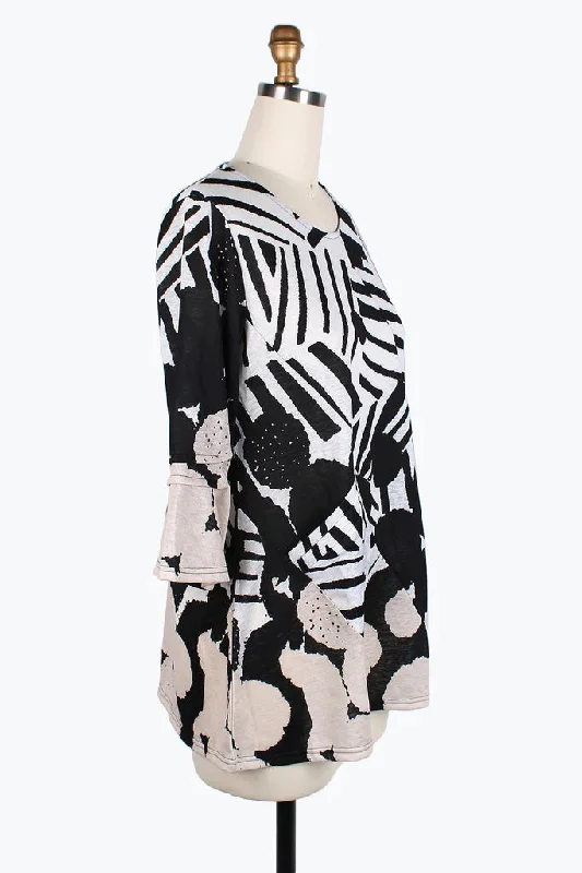 Damee Dots & Stripes R/N Tunic 9207-BLK