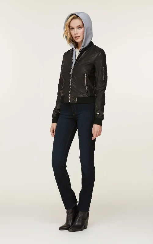 FARICA leather bomber jacket with removable hood