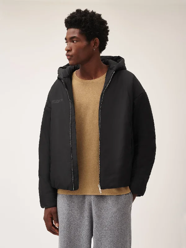 Flower-Warmth Padded Bomber Jacket—Black