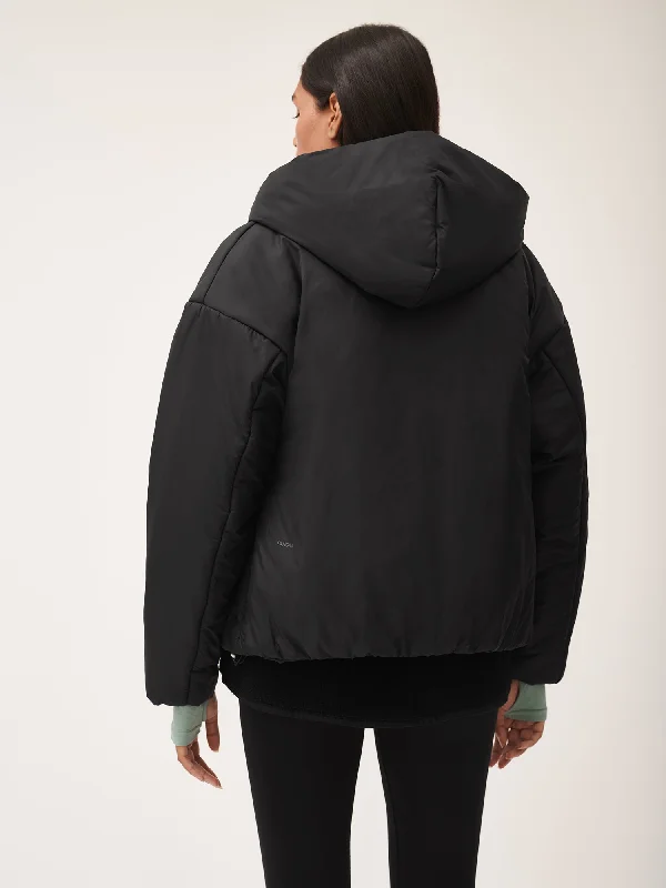 Flower-Warmth Padded Bomber Jacket—Black