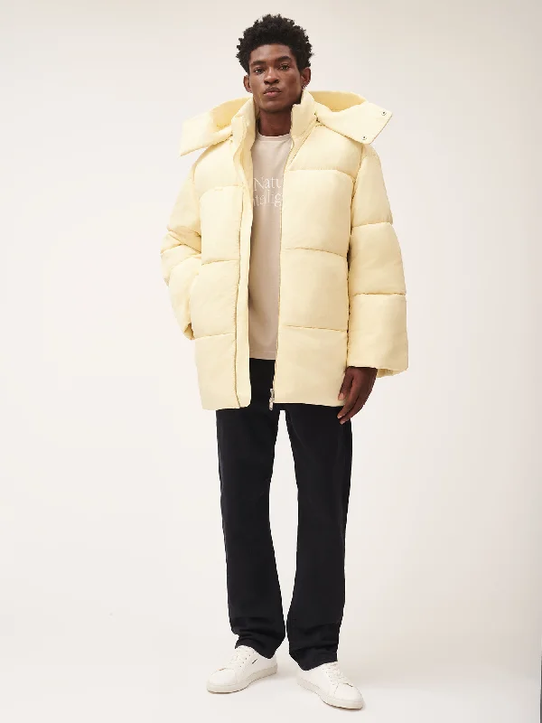 Flower-Warmth Recycled Nylon Long Puffer—rind yellow