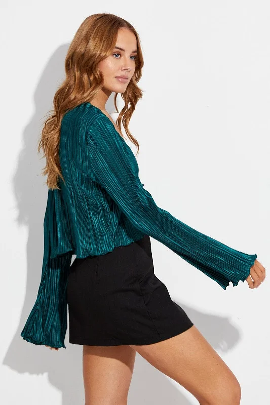 Green Jacket Long Sleeve V Neck With Chain Details