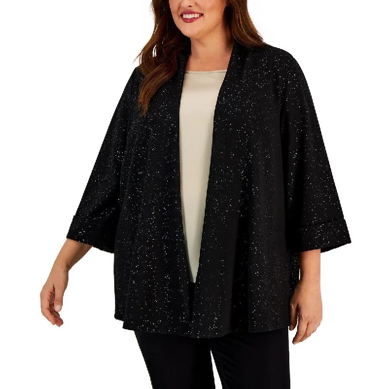 Kasper Womens Plus Knit Glitter Open-Front Blazer