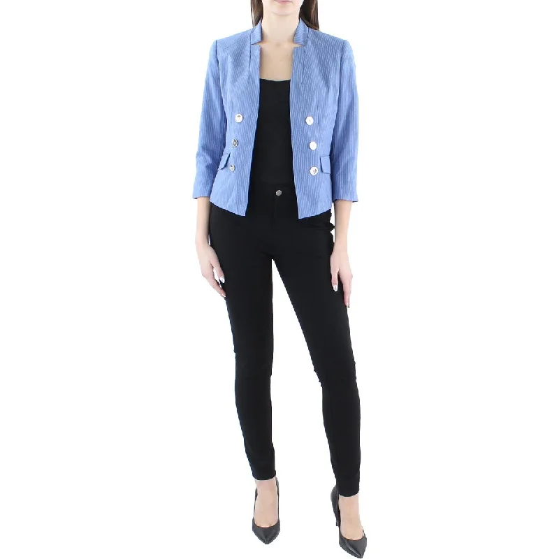 Le Suit Womens Petites Woven Pinstripe Open-Front Blazer