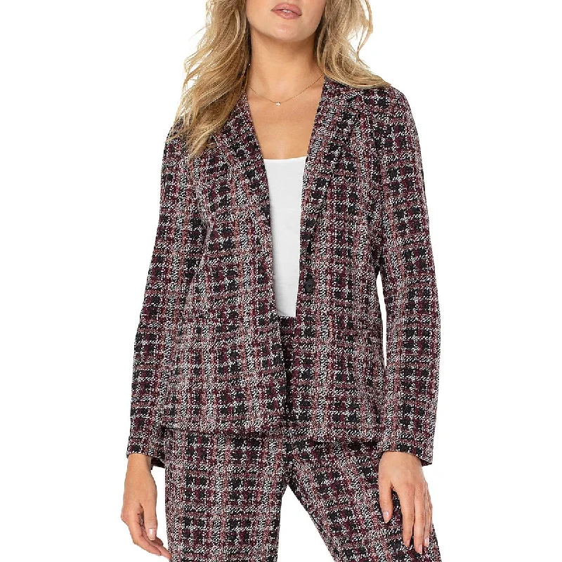 Liverpool Los Angeles Womens Plaid Spread Collar One-Button Blazer