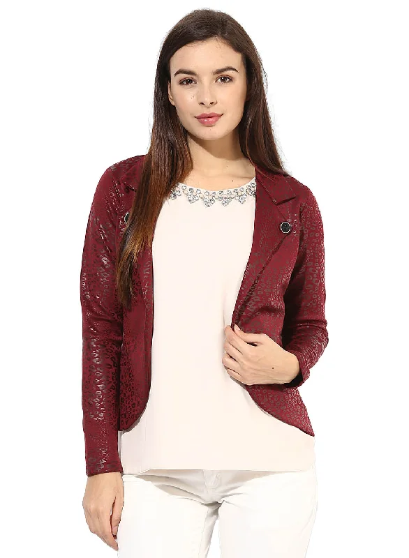 Maroon Leather Stretch Knit Jacket