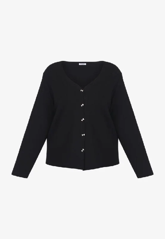 Melody Mini Ribbon Button Cardigan - Black