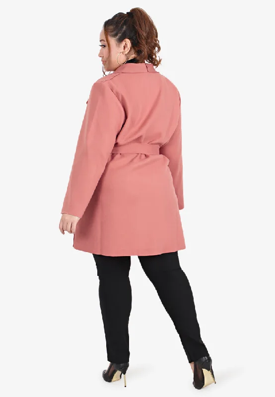 Waldorf Long Wrap Coat - Salmon Pink