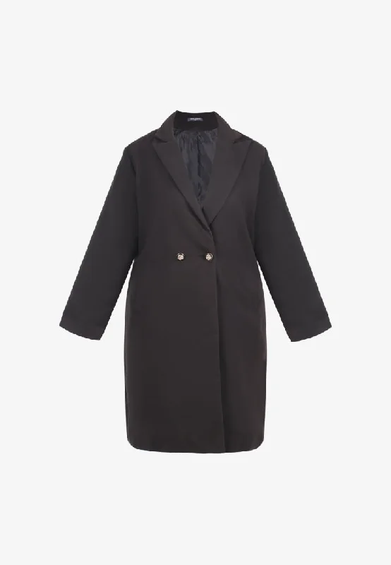 Doha Double Breasted Long Coat - Black