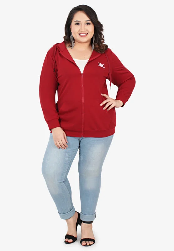 Honey Plus Size Hoodie Jacket - Red