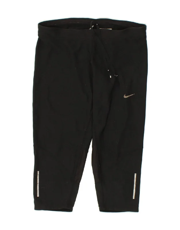 NIKE Womens Dri Fit Capri Tracksuit Trousers UK 12 Medium Black Polyester