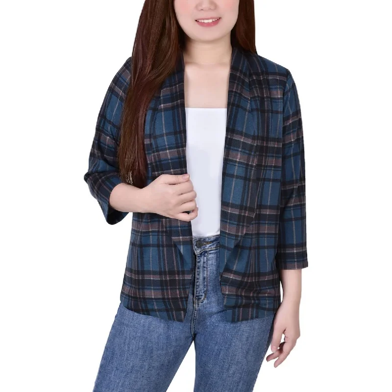 NY Collection Womens Petites Plaid Layering Open-Front Blazer