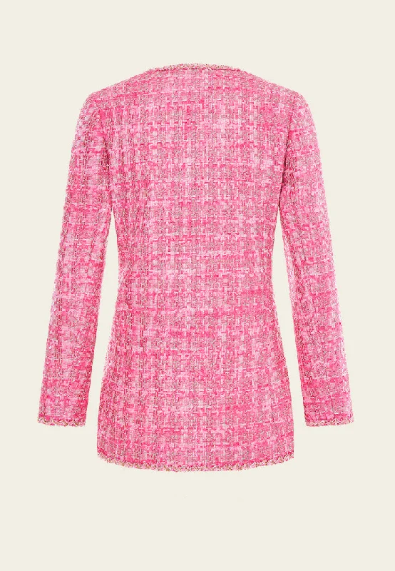 Pink Mixed Tweed Braided-trim Patch-pocket Jacket