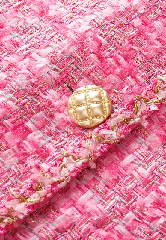 Pink Mixed Tweed Braided-trim Patch-pocket Jacket