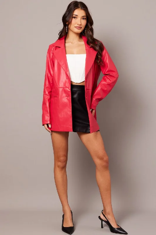 Red Jacket Faux Leather Collared