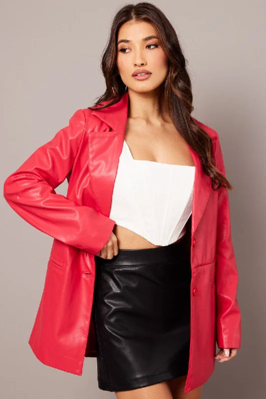 Red Jacket Faux Leather Collared