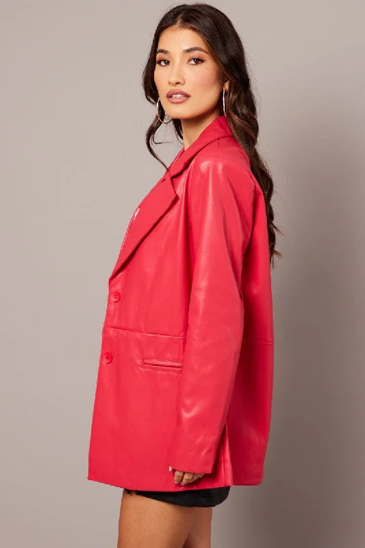 Red Jacket Faux Leather Collared