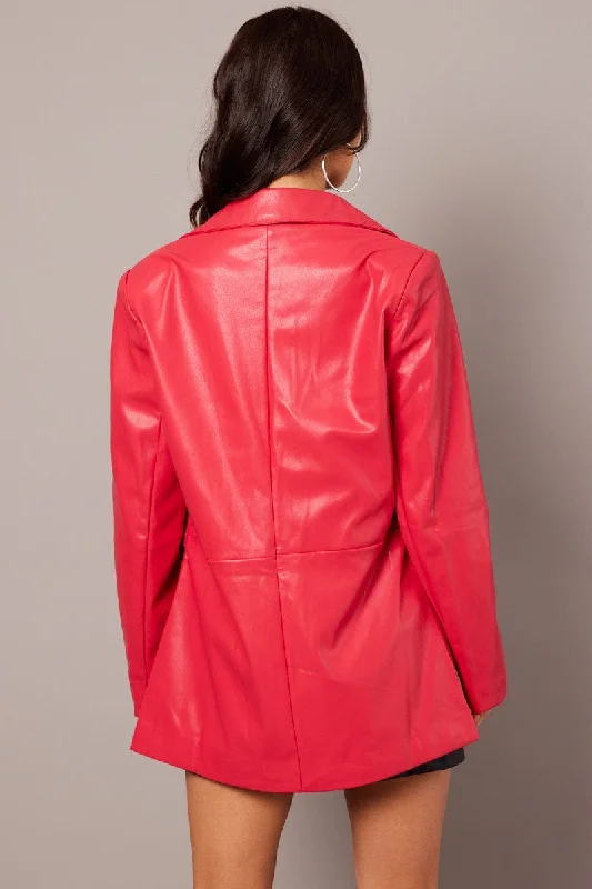 Red Jacket Faux Leather Collared