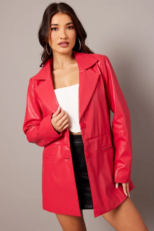 Red Jacket Faux Leather Collared