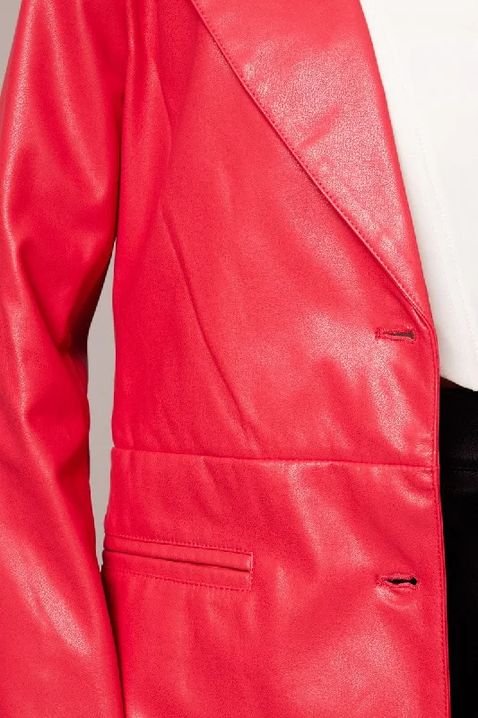 Red Jacket Faux Leather Collared