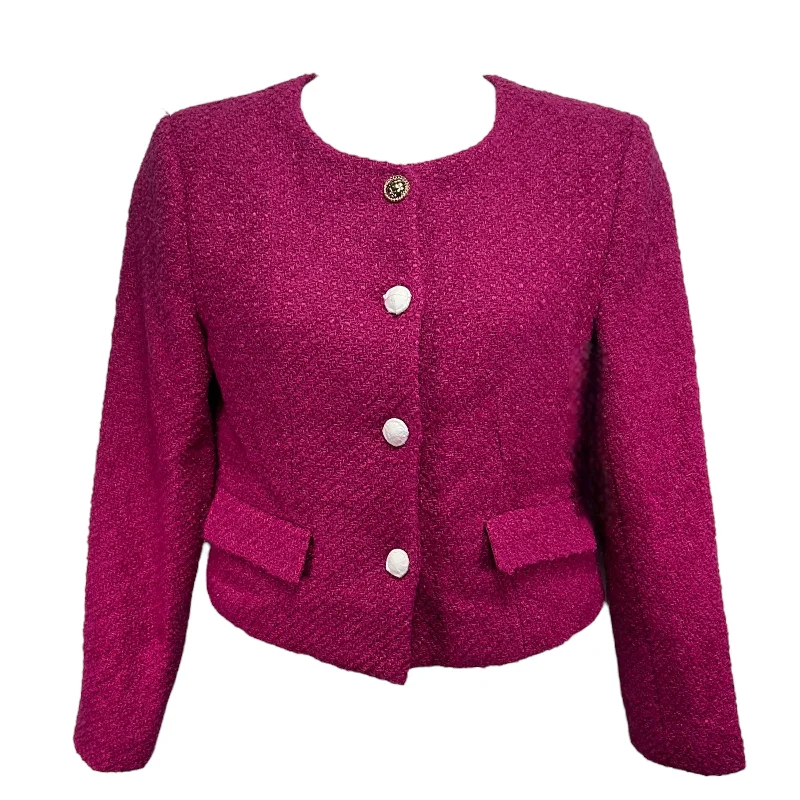 Round Neck Bouclé Crop Jacket in Berry Designer Endless Rose, Size M