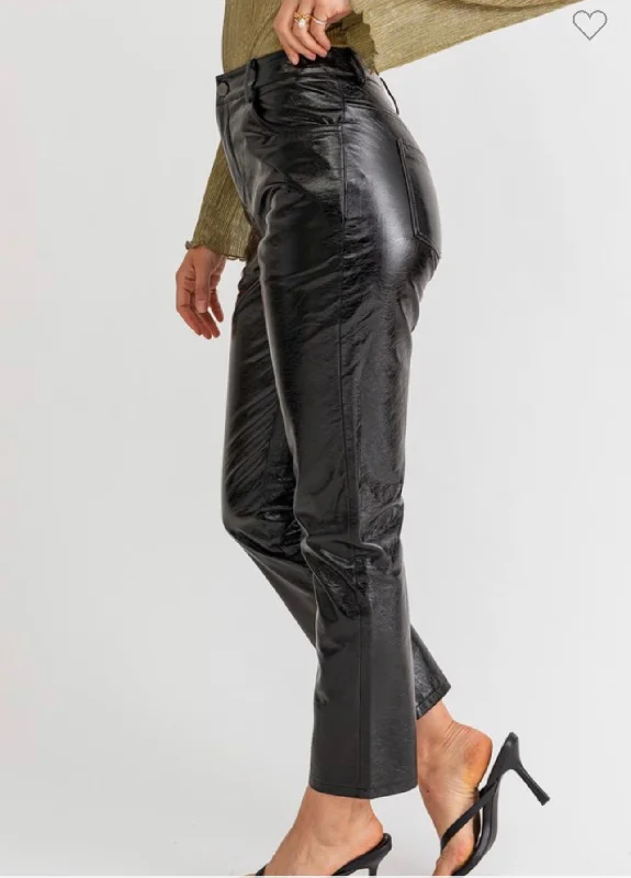 Shinny Black Faux Leather Pants