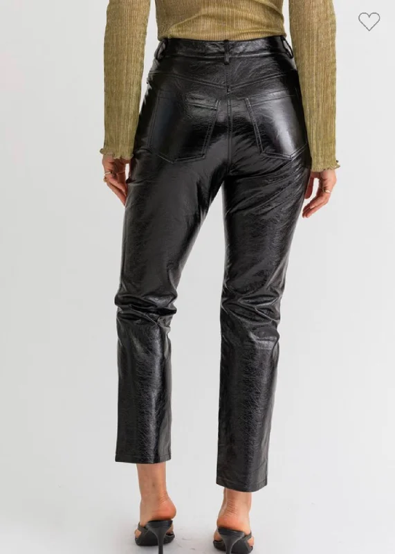 Shinny Black Faux Leather Pants