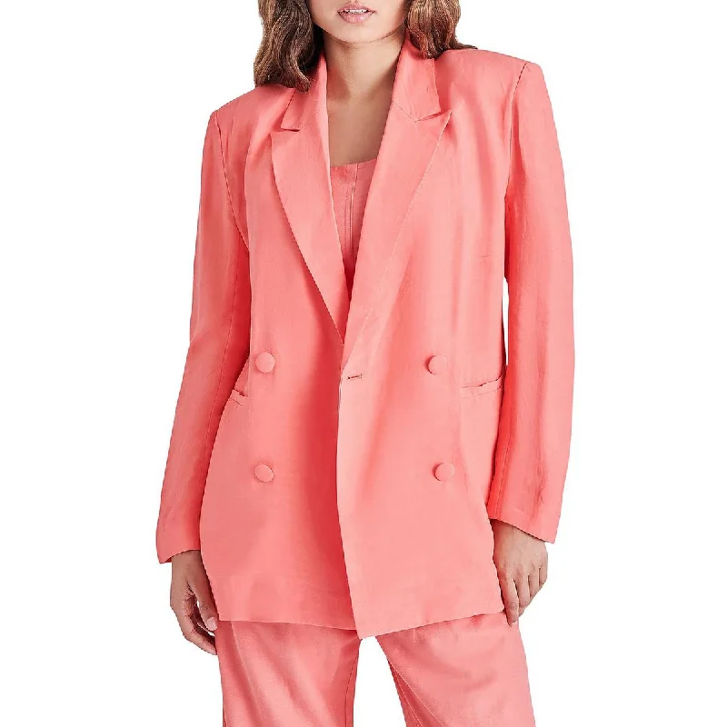 Steve Madden Womens Baldwin Linen Blend Suit Separate Double-Breasted Blazer