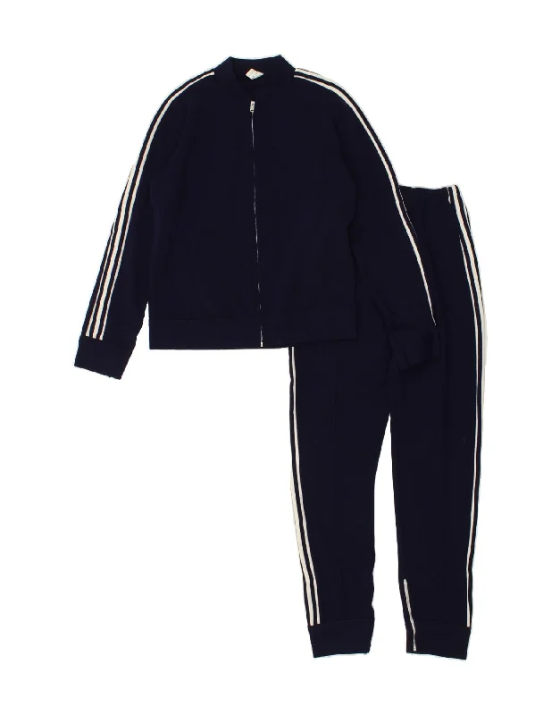 VINTAGE Womens Full Tracksuit UK 10 Small Navy Blue Acrylic