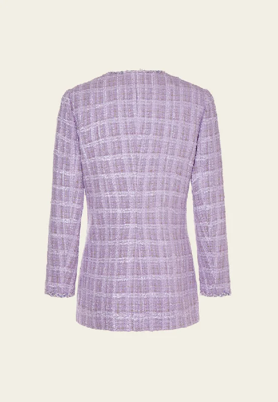 Violet Checked Tweed Flap-pocket Jacket