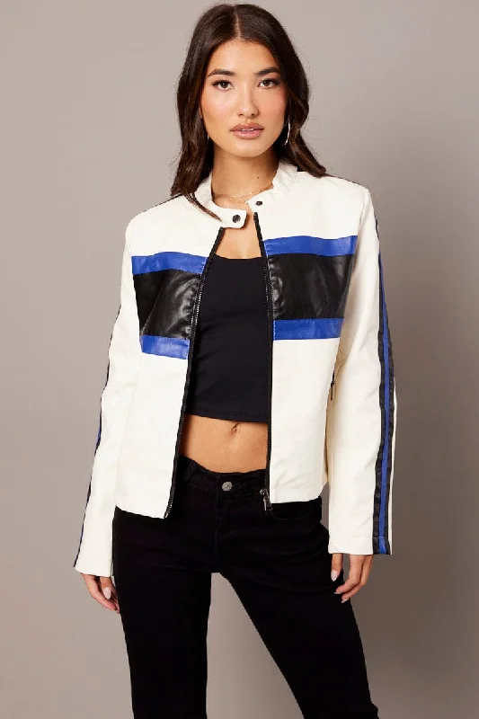 White Faux Leather Jacket Long Sleeves