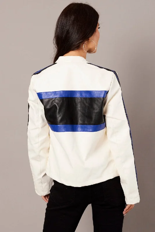 White Faux Leather Jacket Long Sleeves